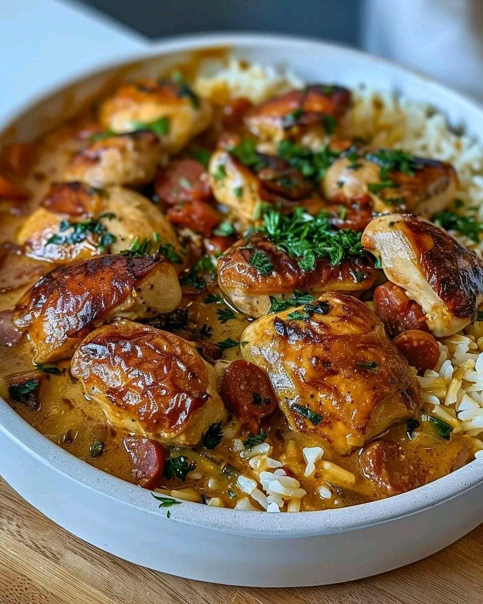 Creamy Cajun Chicken and Sausage with Rice