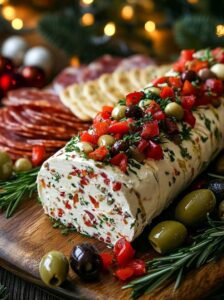  Festive Holiday Antipasto Cream Cheese Log