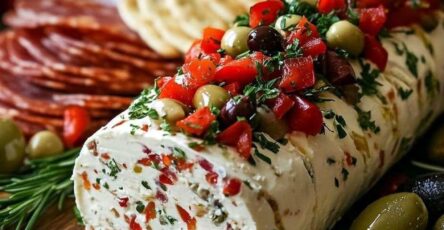 Festive Holiday Antipasto Cream Cheese Log