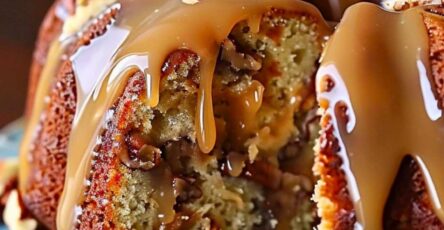 Irresistible Apple Pecan Cake with Caramel Glaze