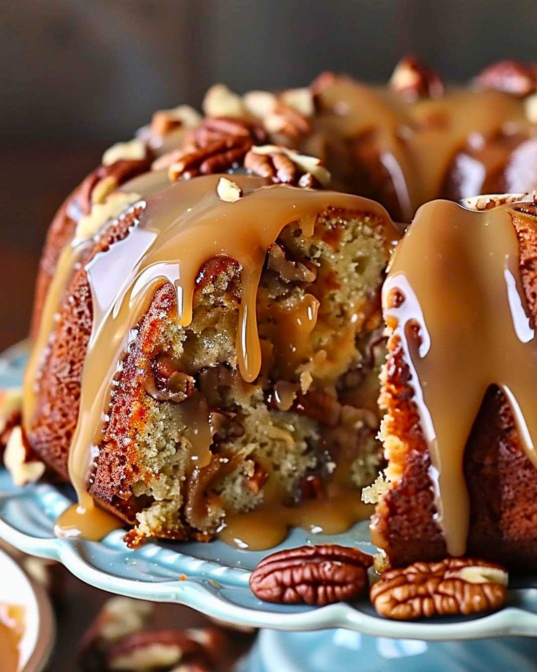 Irresistible Apple Pecan Cake with Caramel Glaze