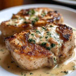 Crab-Kissed Pork Chops with a Whisper of Garlic