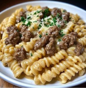  Beef and Rotini in Garlic Parmesan Sauce