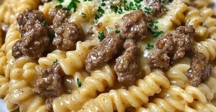 Beef and Rotini in Garlic Parmesan Sauce