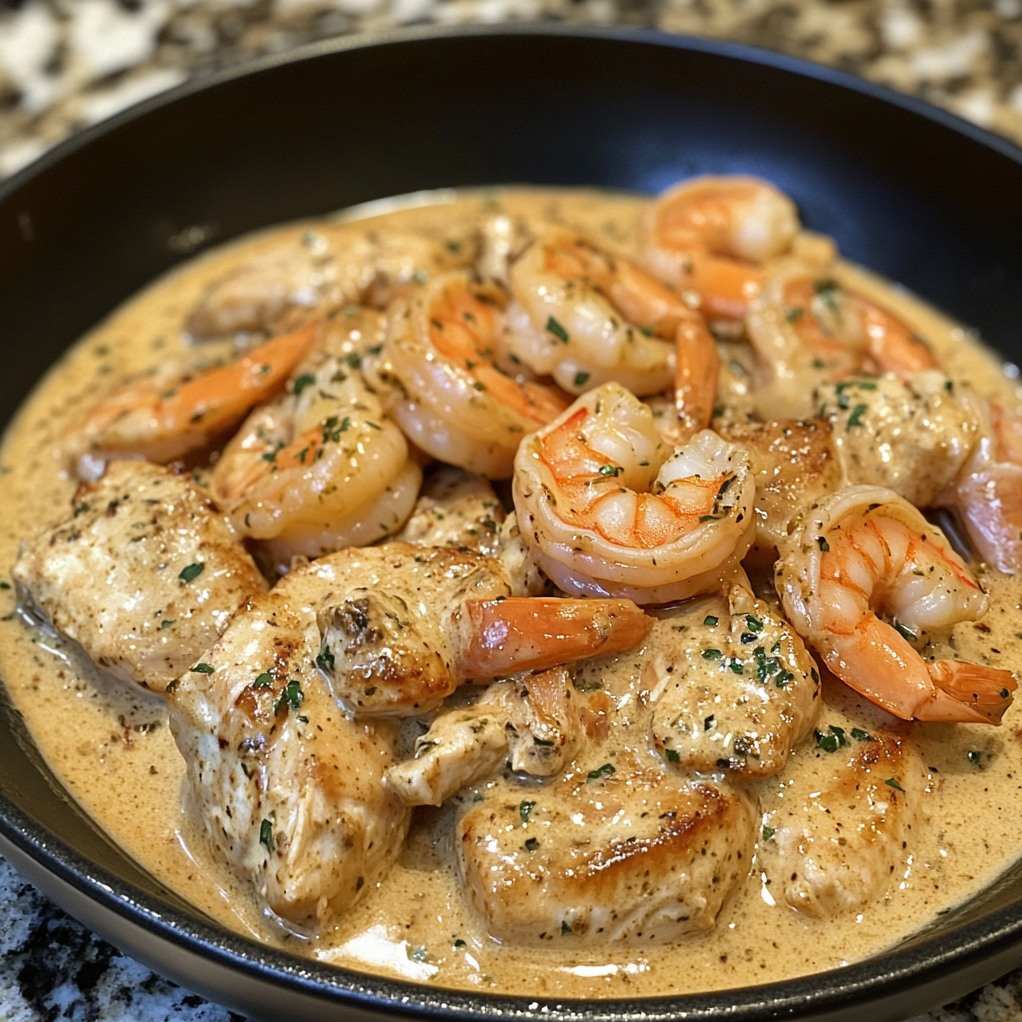 Chicken and Shrimp with Garlic Herb Cream Sauce