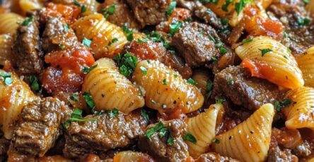 Beef and Shell Pasta in Savory Tomato Sauce