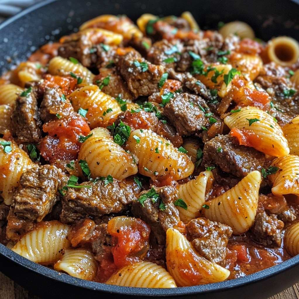 Beef and Shell Pasta in Savory Tomato Sauce