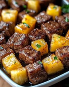 Sweet and Savory Pineapple Steak Bites