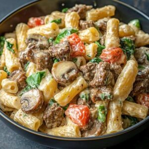 Creamy Beef and Mushroom Pasta Primavera