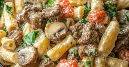 Creamy Beef and Mushroom Pasta Primavera