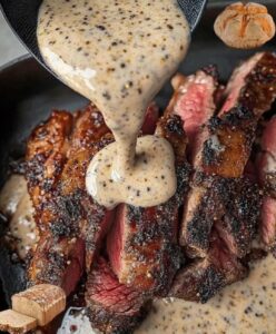 Peppercorn-Crusted Steak with Creamy Pan Sauce