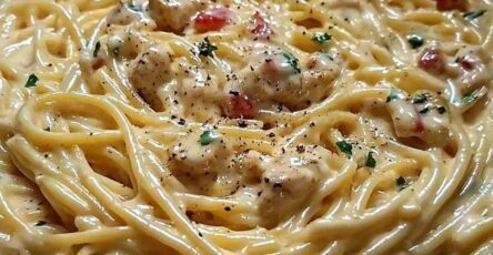 Creamy Crockpot Chicken Spaghetti