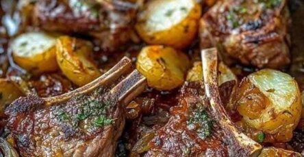 Roasted Lamb Chops with Potatoes and Onions