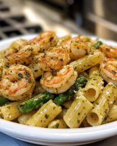 Pesto Shrimp Pasta with Asparagus