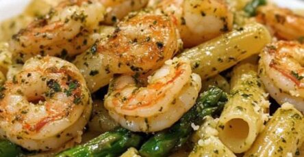 Pesto Shrimp Pasta with Asparagus