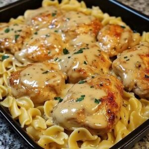 Creamy Garlic Herb Chicken Thighs with Egg Noodles 