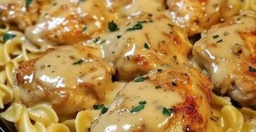 Creamy Garlic Herb Chicken Thighs with Egg Noodles 