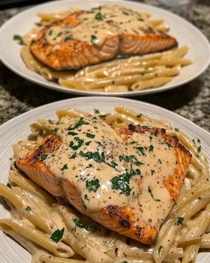 Creamy Garlic Parmesan Salmon Pasta