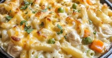 Creamy Chicken Pot Pie Pasta Bake