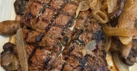 Grilled Steak with Sautéed Onions