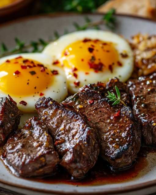 Garlic Steak Bites and Eggs