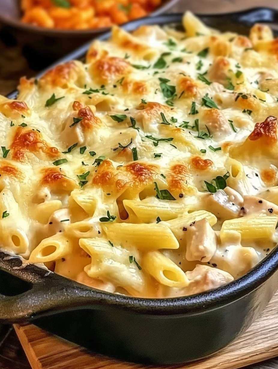 Creamy Chicken Pot Pie Pasta Bake