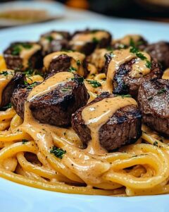 Garlic Butter Steak Bites with Creamy Parmesan Pasta