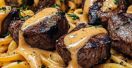 Garlic Butter Steak Bites with Creamy Parmesan Pasta